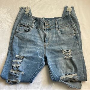 Refuge Ibiza high waist stacked push up distressed ripped blue jeans size 11